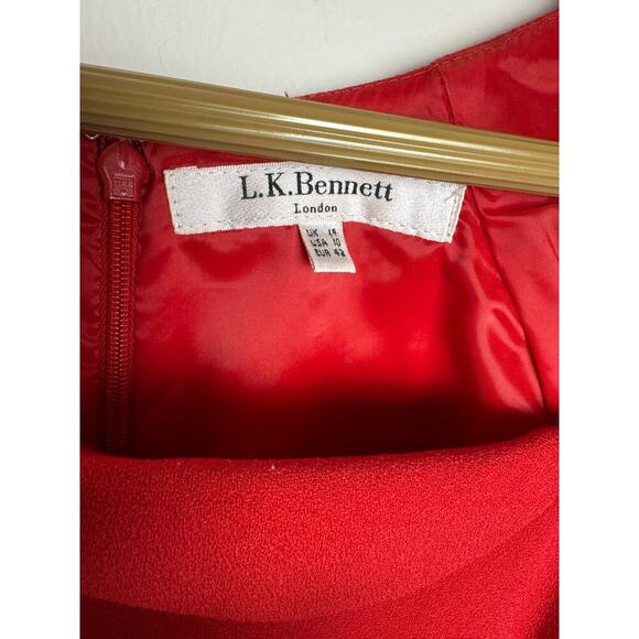 LK BENNETT POCO SALSA RED CAP SLEEVE STRETCH KNEE LENGTH DRESS SIZE 10 - Picture 4 of 10